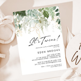 Modern groen en Gold Twins Baby shower Kaart