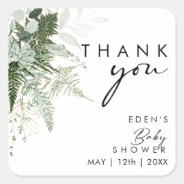 Modern groen en goud Baby shower dank u Vierkante Sticker