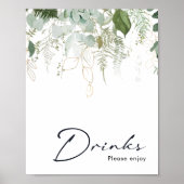 Modern groen en goud Baby shower Drinken Teken Poster (Voorkant)