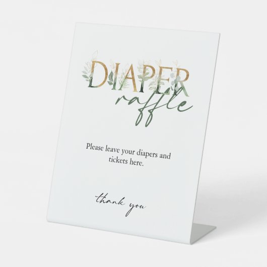 Modern groen en goud Baby shower Luier Raffle Reclamebord Met Voetstuk (Voorkant)
