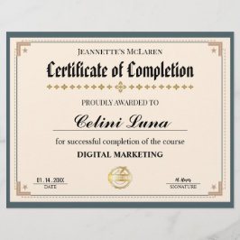 Modern groen en goud certificaat van voltooiing