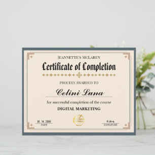 Modern groen en goud certificaat van voltooiing