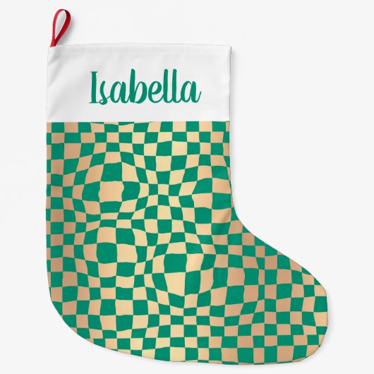 Modern groen en goud checker patroon grote kerstsok (Voorkant)