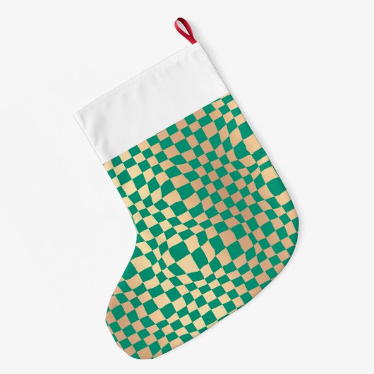 Modern groen en goud checker patroon grote kerstsok (Achterkant (Hangend))