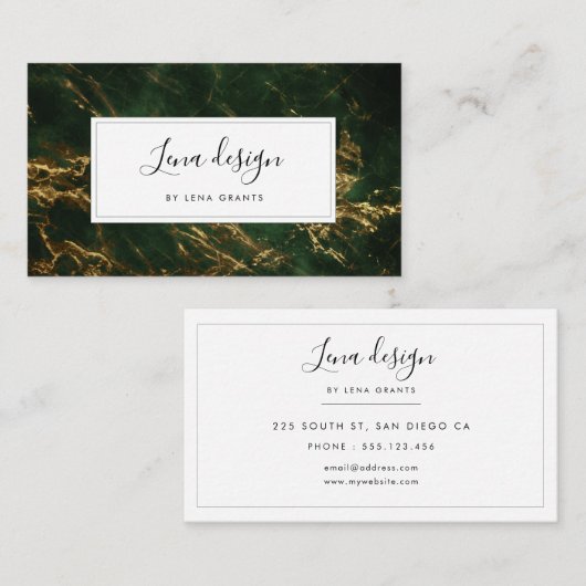 Modern groen en goud marmer visitekaartje (Voorkant / Achterkant)
