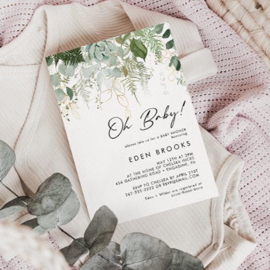 Modern groen en goud Oh Baby! Baby Shower Kaart