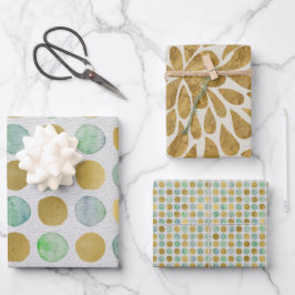 Modern groen en goud waterverf inpakpapier vel