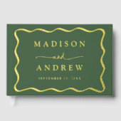 Modern groen en goud wavy Lijst foto bruiloft Gastenboek (Voorkant)