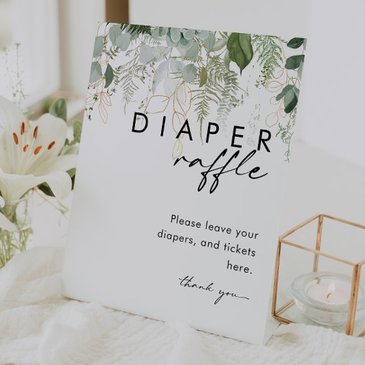 Modern groen en gouden luier Raffle Baby shower Reclamebord Met Voetstuk