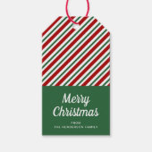 Modern groen en rood gestreepte kerst cadeaulabel (Voorkant)