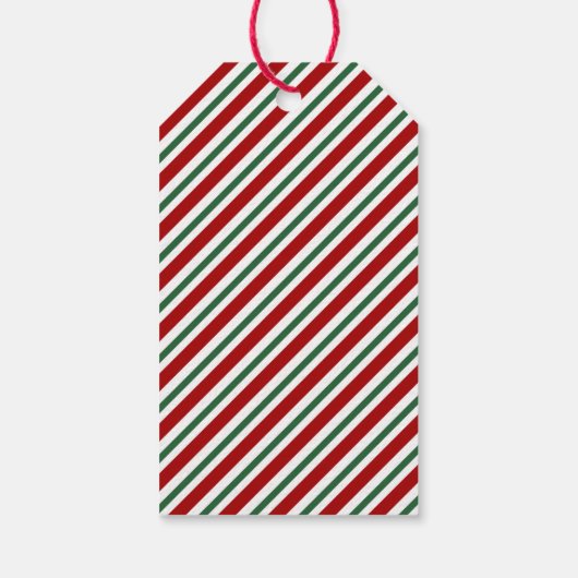 Modern groen en rood gestreepte kerst cadeaulabel (Achterkant)