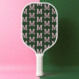 Modern groen en roze initiaal monogram patroon pickleball paddle