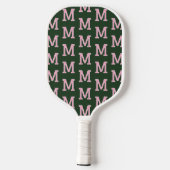 Modern groen en roze initiaal monogram patroon pickleball paddle (Achterkant)