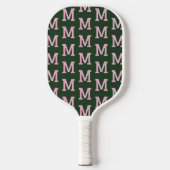 Modern groen en roze initiaal monogram patroon pickleball paddle (Voorkant)