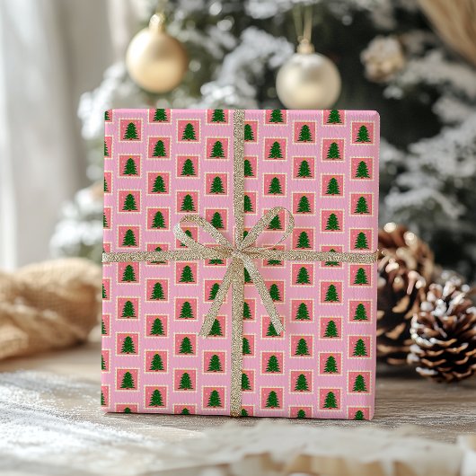Modern groen en roze kerstinpakpapier cadeaupapier
