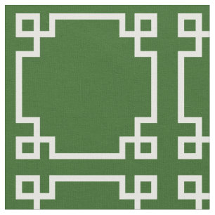 Modern groen en wit Grieks sleutelpatroon Stof
