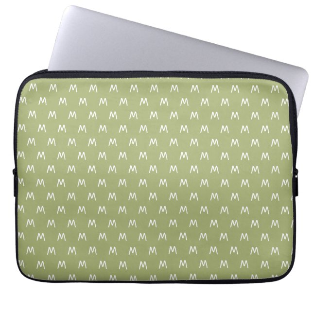 Modern groen en wit monogram laptop sleeve (Voorkant)