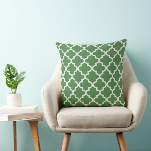 Modern groen en wit Quatrefoil patroon Kussen