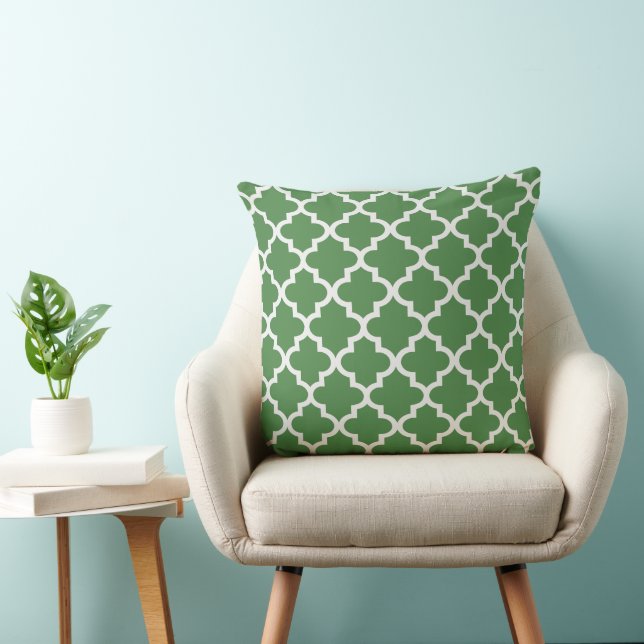 Modern groen en wit Quatrefoil patroon Kussen (Stoel)