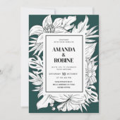 Modern groen en wit tropische bloemen bruiloft kaart (Voorkant)