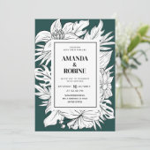 Modern groen en wit tropische bloemen bruiloft kaart (Staand voorkant)