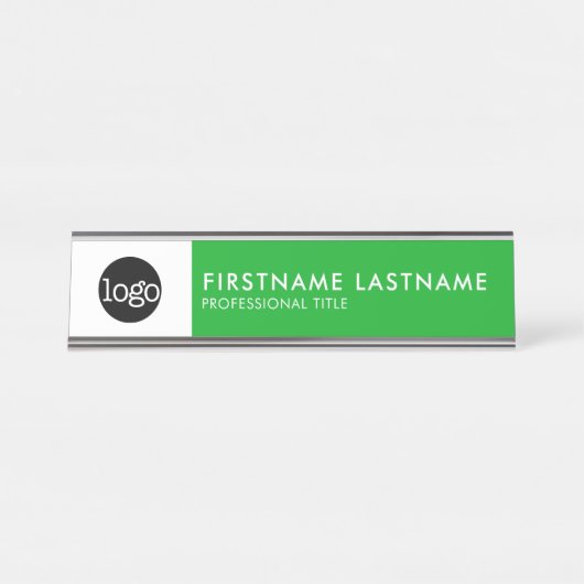 Modern Groen en Wit - Voeg Logo, Naam, Titel toe Bureau Naambordje (Voorkant)