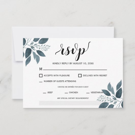 Modern groen Entree Maaltijd Keuze Bruiloft RSVP Kaartje (Voorkant)