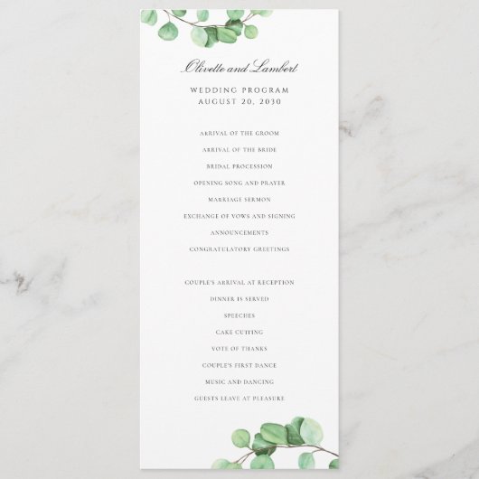 Modern groen Eucalyptus bladeren Programmakaart (Voorkant)