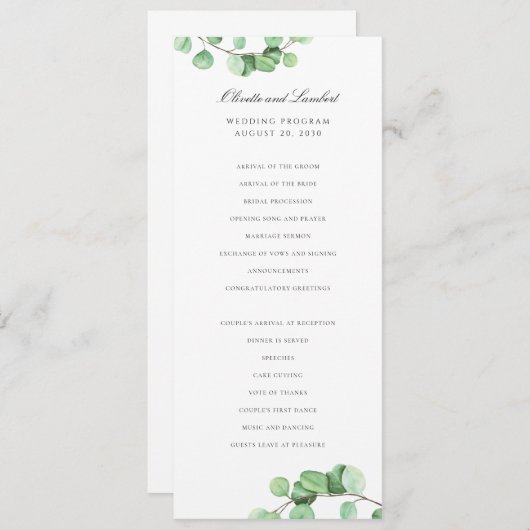 Modern groen Eucalyptus bladeren Programmakaart (Voorkant / Achterkant)