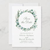 Modern groen eucalyptus botanische bruiloft save the date (Voorkant)