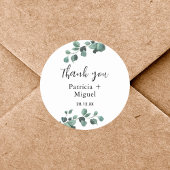 Modern groen eucalyptus bruiloft dank u ronde sticker