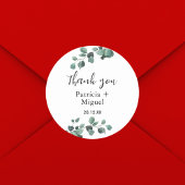 Modern groen eucalyptus bruiloft dank u ronde sticker