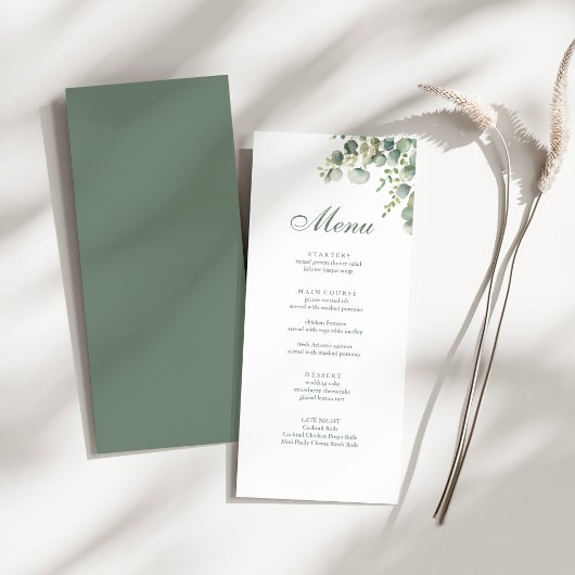 Modern groen eucalyptus bruiloft menu