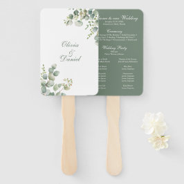 Modern groen eucalyptus bruiloft programma handwaaier