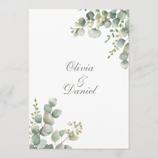 Modern groen eucalyptus bruiloft programma programmakaart (Voorkant)