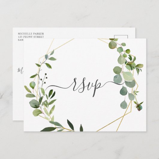 Modern groen eucalyptus bruiloft RSVP Uitnodiging Briefkaart (Voorkant / Achterkant)