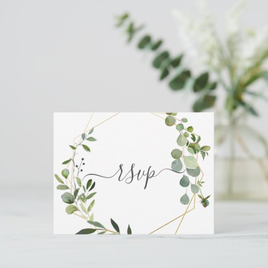 Modern groen eucalyptus bruiloft RSVP Uitnodiging Briefkaart (Staand voorkant)