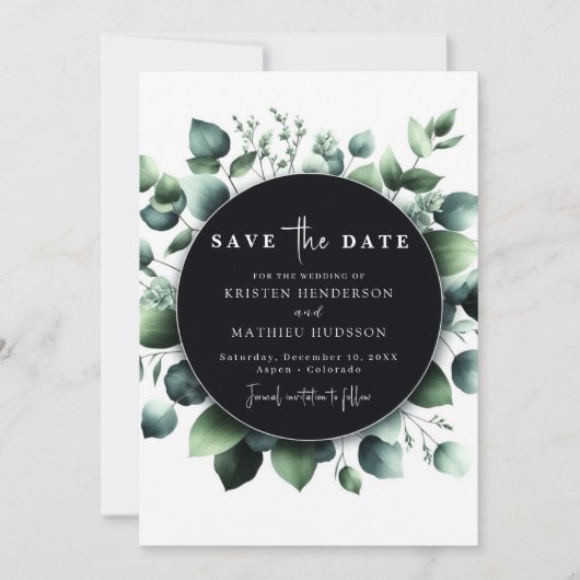 Modern groen Eucalyptus digitale bruiloft Save The Date (Voorkant)