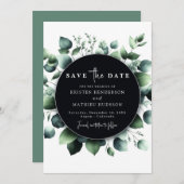 Modern groen Eucalyptus digitale bruiloft Save The Date (Voorkant / Achterkant)