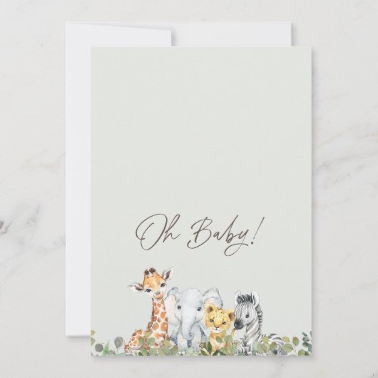 Modern groen Eucalyptus Foliage Safari Baby shower Kaart (Achterkant)