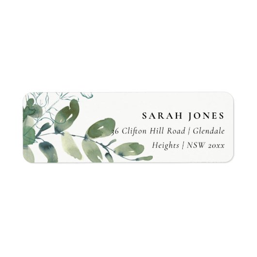 MODERN GROEN EUCALYPTUS FOLIAGE WATERVERF ADRES ETIKET (Voorkant)