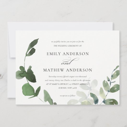 MODERN GROEN EUCALYPTUS FOLIAGE WATERVERF WEDDING KAART (Voorkant)