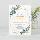 Modern groen eucalyptus goud geometrisch baby show kaart (Staand voorkant)