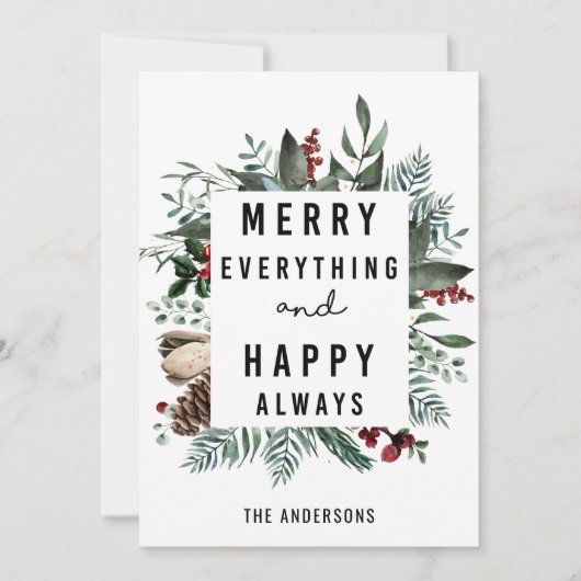 Modern groen foliage-vun script Magnolia Floral Feestdagenkaart (Voorkant)