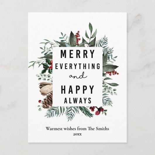 Modern groen foliage-vun script Magnolia Floral Feestdagenkaart (Voorkant)