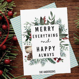 Modern groen foliage-vun script Magnolia Floral Feestdagenkaart