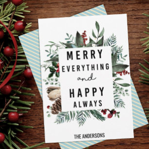 Modern groen foliage-vun script Magnolia Floral Feestdagenkaart