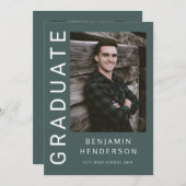 Modern groen fotojongen Afstuderen Aankondiging (Voorkant / Achterkant)