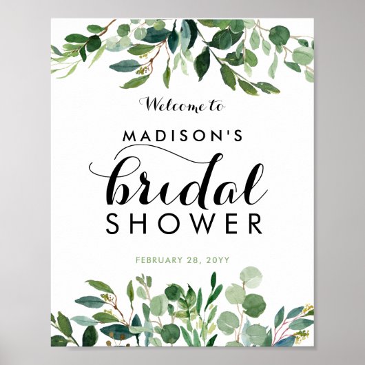 Modern groen gebladerte Bladeren Bruiloft bord Poster (Voorkant)