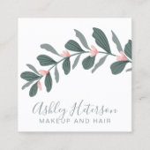 Modern groen gebladerte make-up haar logo vierkante visitekaartje (Voorkant)